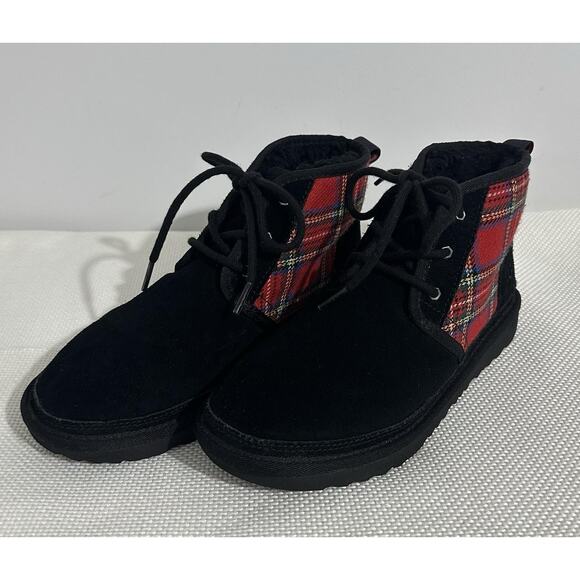 UGG Neumel Chukka Boots Womens US 6 Suede Wool Fur Black Red Blue Green Plaid - Picture 3 of 10
